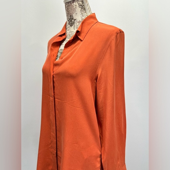 REISS Orange EDEN 💯 Silk long‎ sleeve button down shirt size 4 - Picture 8 of 16